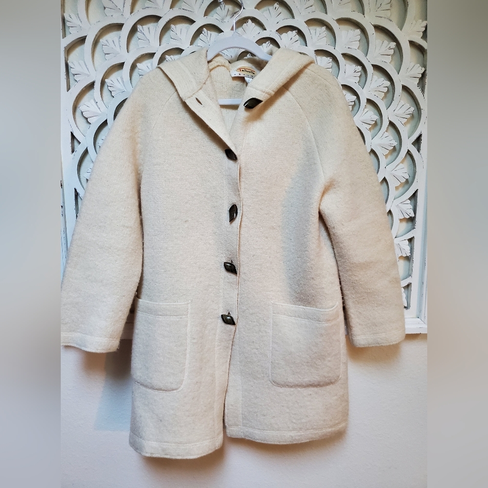 Vintage Talbots White Wool Hooded Jacket  Petite